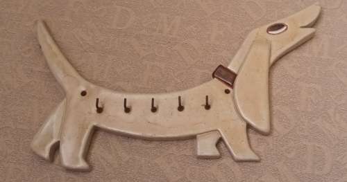 Daschund Sausage Dog multi hook wall hanging key holder pottery app L35xH20 cms