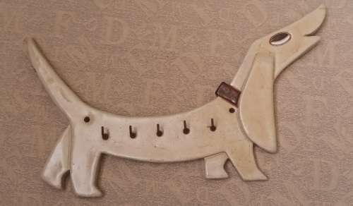 Daschund Sausage Dog multi hook wall hanging key holder pottery app L35xH20 cms