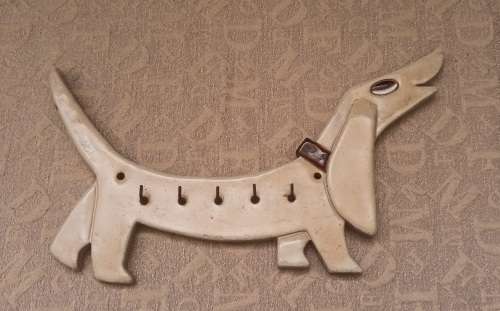 Daschund Sausage Dog multi hook wall hanging key holder pottery app L35xH20 cms