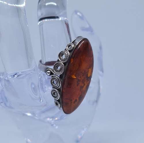 Sterling Silver and Amber ring Size T
