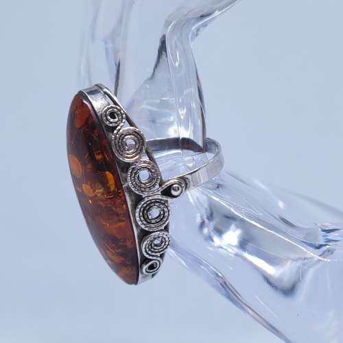 Sterling Silver and Amber ring Size T