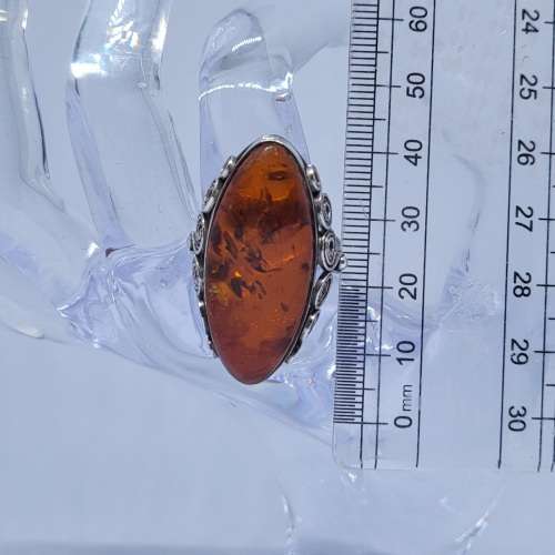 Sterling Silver and Amber ring Size T