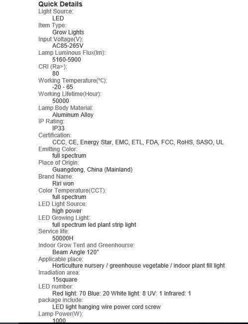 INDOOR LED GROW LIGHT - FULL SPECTRUM 1000W