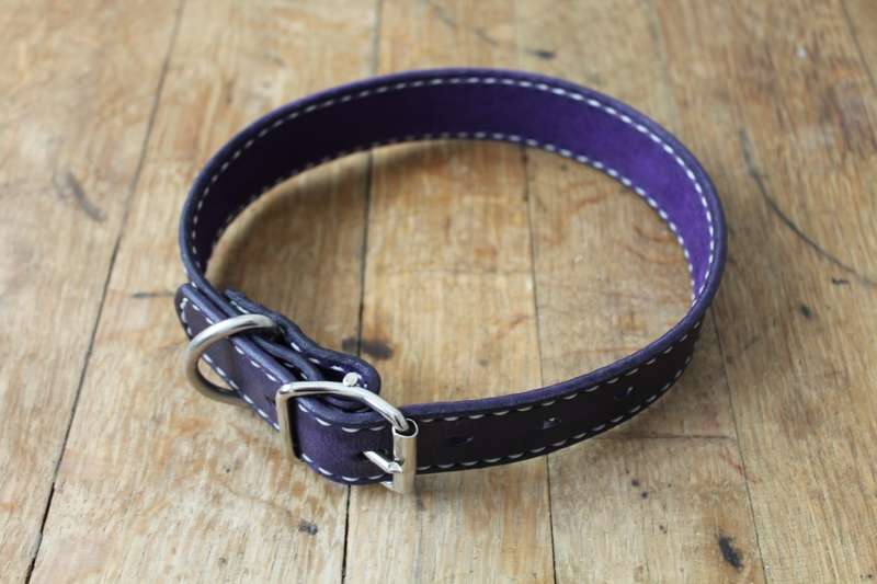 High Quality Leather Dog Collar Purple (Large)