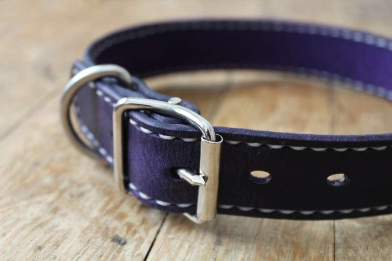 High Quality Leather Dog Collar Purple (Large)