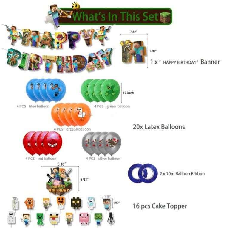 Minecraft Virtual Game Kids Party Decoration Set 39pcs
