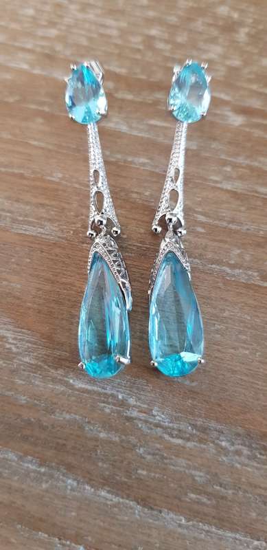Vintage Women Blue Aqua Jewelry Drop Dangle Earrings