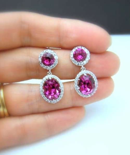 Luxury Pink Crystal Sapphire Women's Earrings Love Drop Shaped High Quality Earrings