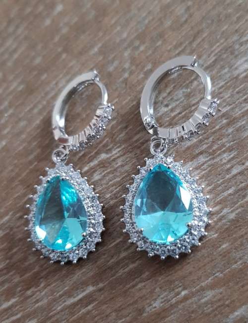 Vintage Women Aque Blue Sapphire Jewelry Drop Dangle Earrings