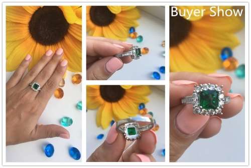 Emerald Green Crystal Gem 18K White Gold Plated Wedding Ring