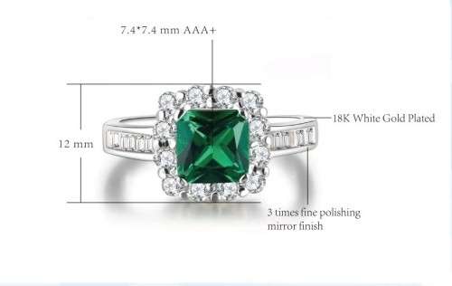 Emerald Green Crystal Gem 18K White Gold Plated Wedding Ring