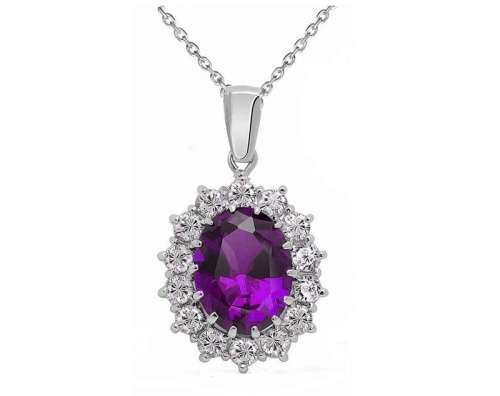 Princess Kate Amethyst Crystal Earrings & Pendant Set Gold Plated