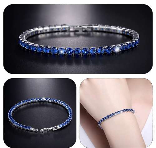 Luxury 4mm Tennis Bracelets Blue Iced Out Chain Crystal Bracelet For Women