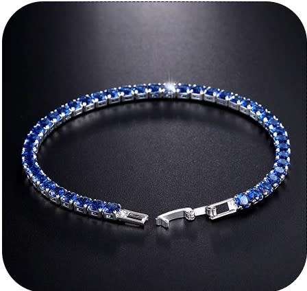 Luxury 4mm Tennis Bracelets Blue Iced Out Chain Crystal Bracelet For Women