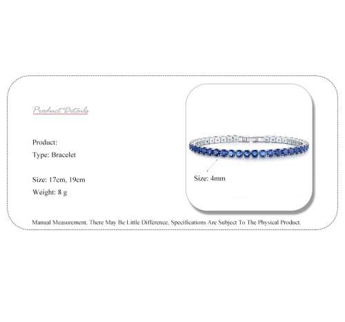 Luxury 4mm Tennis Bracelets Blue Iced Out Chain Crystal Bracelet For Women