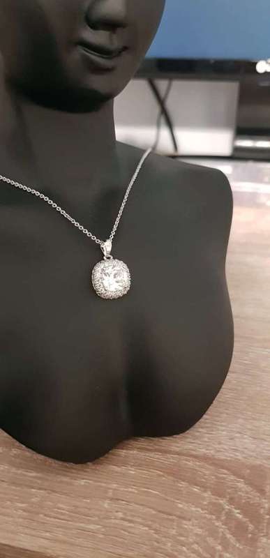 Pavé Halo White Crystal Sapphire Gem Ring,Earrings & Pendant Set