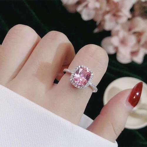 Pink Cushion Cut  Crystal  Ring for Women