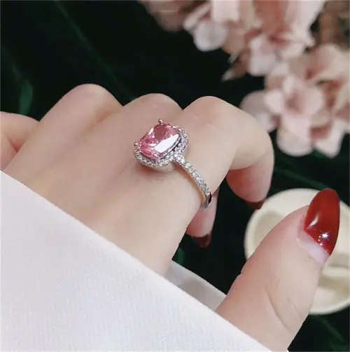 Pink Cushion Cut  Crystal  Ring for Women