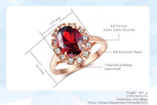 Villa Rose Rose gold Ruby Red Austrian Crystal jewelry set 3pcs ring + necklace earrings for woman
