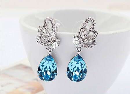 Austrian  Aqua Blue Crystal butterfly Earrings
