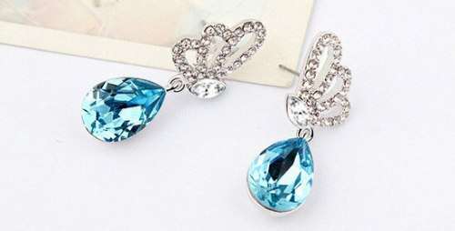 Austrian  Aqua Blue Crystal butterfly Earrings