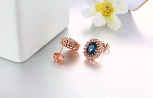 Villa Rose Earrings Rose gold Blue  Austrian Crystal jewelry