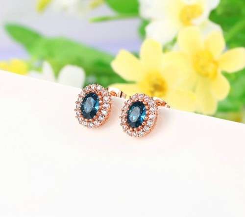 Villa Rose Earrings Rose gold Blue  Austrian Crystal jewelry