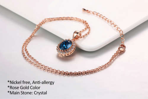 Villa Rose Pendant/Chain Rose gold Blue  Austrian Crystal jewelry
