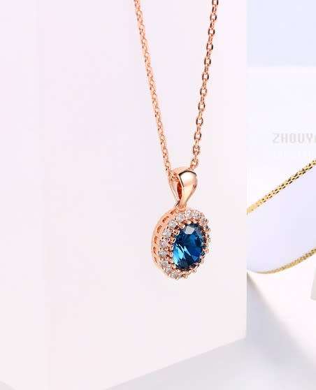 Villa Rose Pendant/Chain Rose gold Blue  Austrian Crystal jewelry