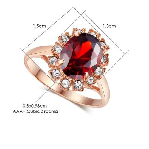 Villa Rose Ring Rose gold Ruby Red  Austrian Crystal jewellery