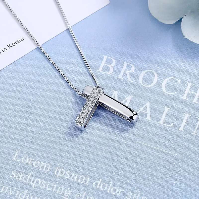 Crossed  Pendant Necklace Chain in 925 Sterling Silver