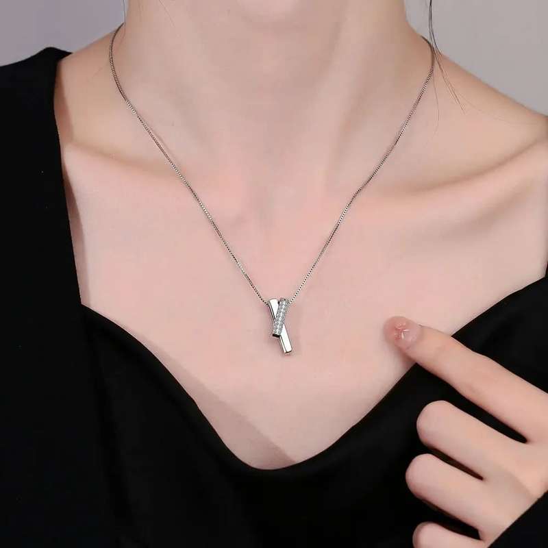 Crossed  Pendant Necklace Chain in 925 Sterling Silver