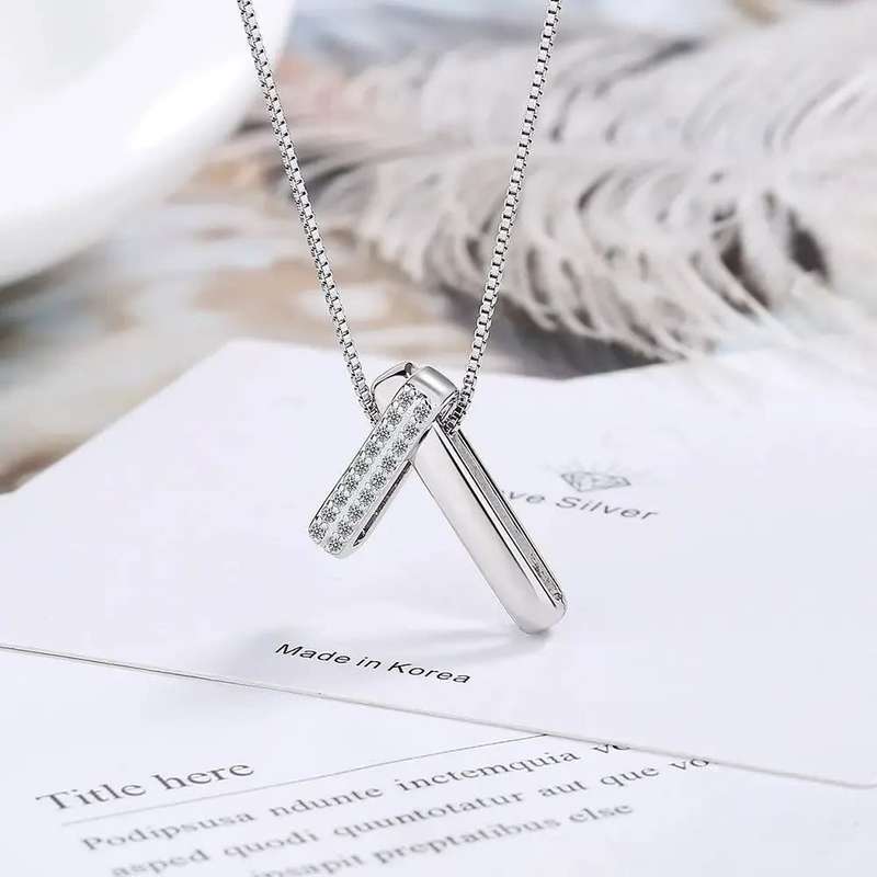 Crossed  Pendant Necklace Chain in 925 Sterling Silver