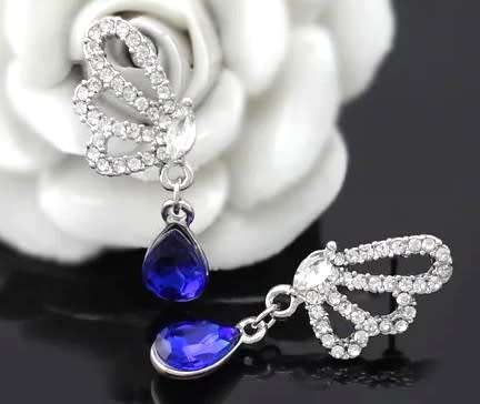 Austrian  Royal Blue Crystal butterfly Pendant