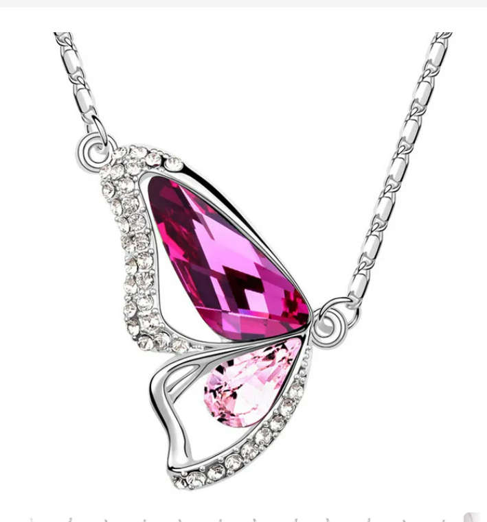 Butterfly Wing Pink Austria crystal Necklace  Fashion Jewelry 