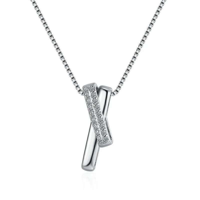 Crossed  Pendant Necklace Chain in 925 Sterling Silver