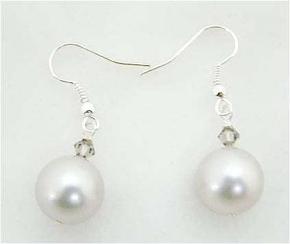 Austrian crystal light grey seashell bead earrings