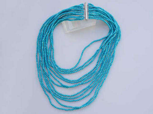 Beautiful 4mm multi strand turquoise necklace with slide clasp