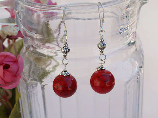 12mm bloodstone ball earrings with 925 silver hook