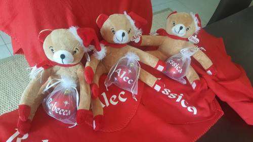 Personalised Bear with Personalised Blanket and Personalised Christmas bauble