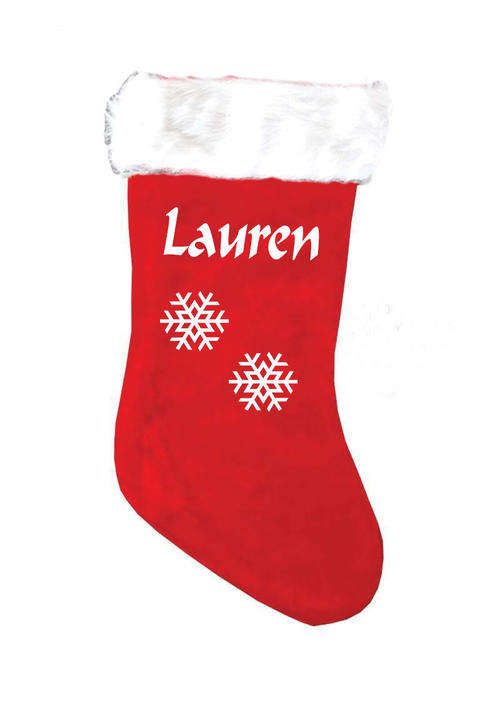 Christmas stocking personalized with snowflakes