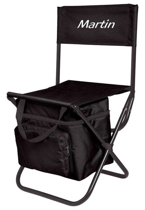 Chair with its own cooler bag attached.  Personalize it with a name. For him or for her