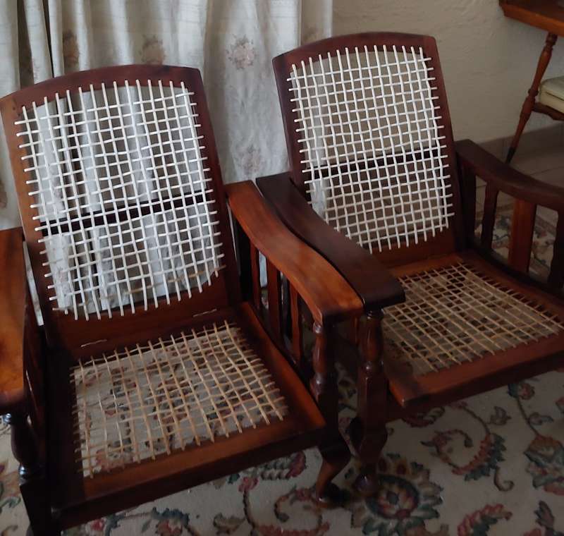 ANTIQUE MATCHING MORRIS CHAIRS  SOUTH AFRICAN STINKWOOD with free matching riempie stoel