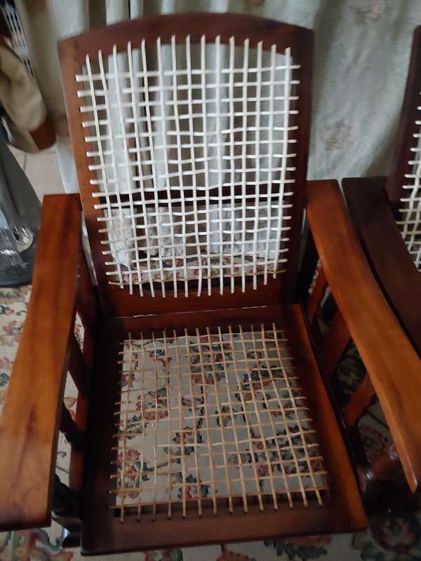ANTIQUE MATCHING MORRIS CHAIRS  SOUTH AFRICAN STINKWOOD with free matching riempie stoel