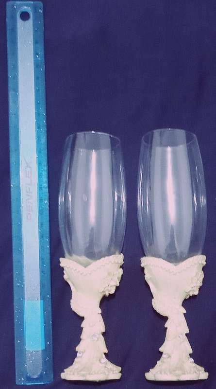 Rare Desighn Champagne set of 2 Glasses White Pearlized Resin . Height 190 mm