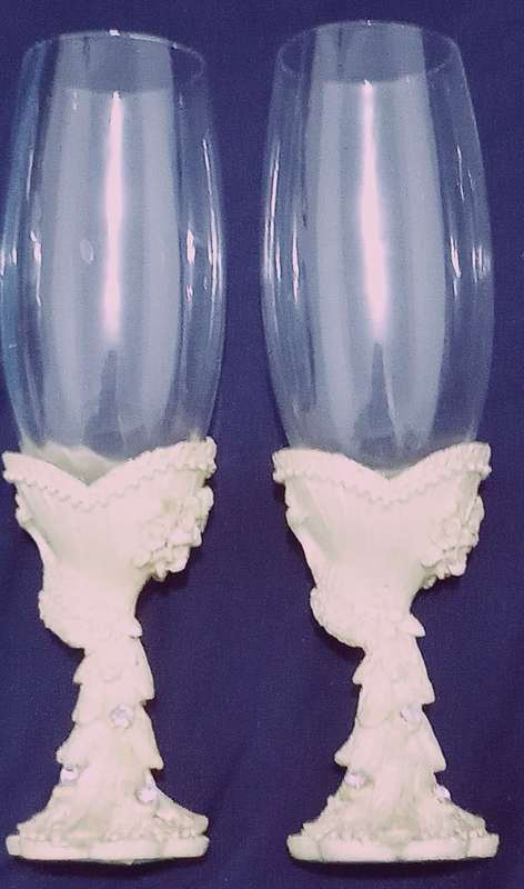 Rare Desighn Champagne set of 2 Glasses White Pearlized Resin . Height 190 mm