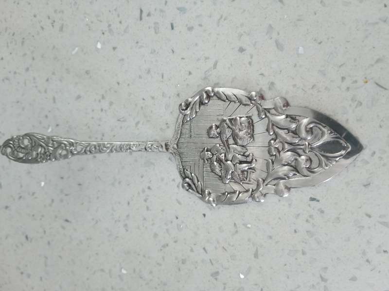 Rare Silver Cake server Old Dutch depiction