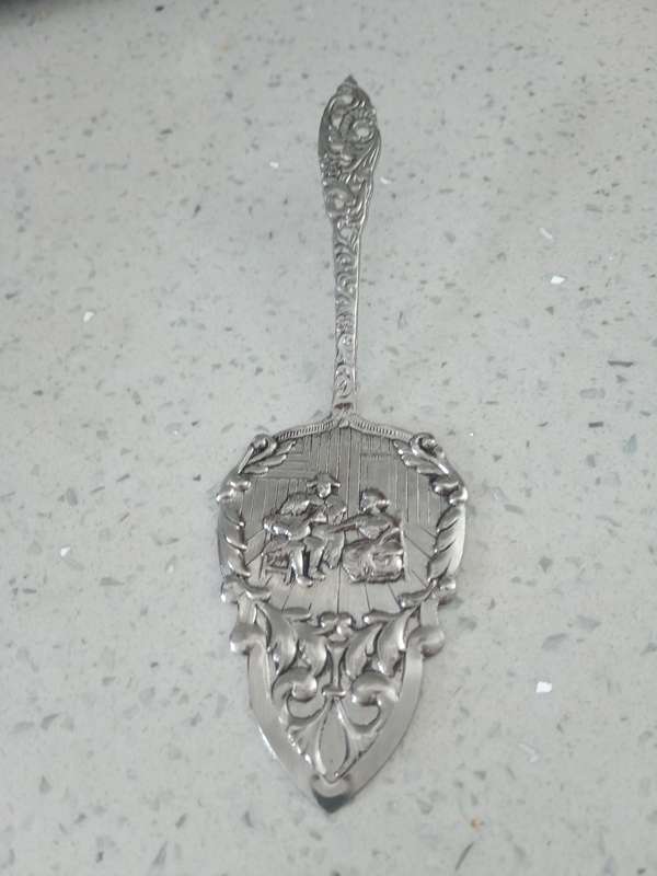 Rare Silver Cake server Old Dutch depiction