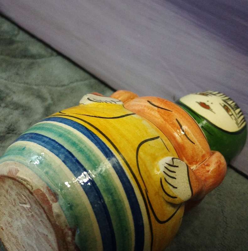 Antique Hand Painted Small Antique Lady Vase Pottery Terracotta 13.5cm