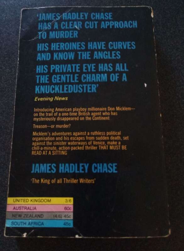 COLLECTABLE NOVEL JAMES HADLEY CHASE: MISSION TO VENICE, 1968 VERSION